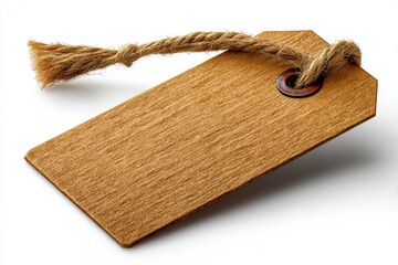 Fototapeta premium Close up of a blank wooden tag with a jute string on a white background ready for customization