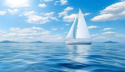 Obraz premium Serene Sailboat on Calm Ocean Waves Under Bright Blue Sky