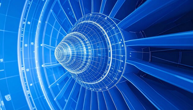 Intricate blueprint of an aircraft engine turbine, showcasing engineering and design