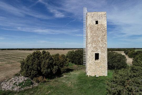 Medieval tower Torreon de la Greda in Cevico Navero, Palencia countryside