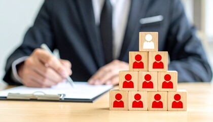 A businessman is developing a clear hierarchy and demonstrating business growth and collaboration