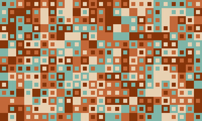 Abstract geometric pattern with earthy tones.  A seamless texture of varied squares creates a modern, midcentury inspired design, perfect for backgrounds, textiles, or website design.
