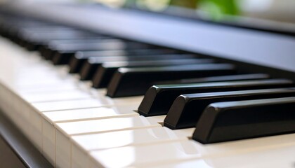 Close-up Piano Keys Reflecting Light and Detail