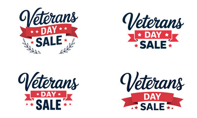 Veterans day sale badges with patriotic american flag and red ribbon design

