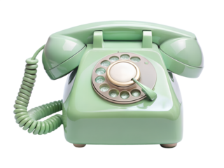 Vintage green rotary telephone isolated on transparent background, a classic communication device from the past with a retro design and a dial