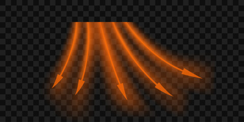 Hot air flow from air conditioner. Propagation of heat waves with direction. 3d vector