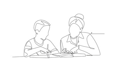 Tutoring in the library concept one-line drawing