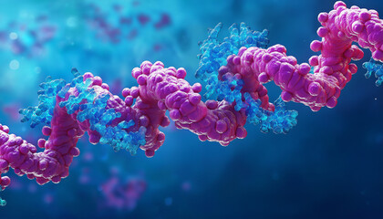 AI generator image of Biochemistry , 3d DNA structure in lavender color on a purple background. Close-up. Scientific medical background and healthcare technology for presentation, cover or advertiseme