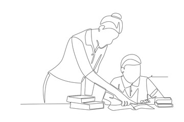 Tutoring in the library concept one-line drawing