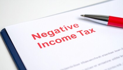 A close-up shot of a Negative Income Tax document with a pen on the side.