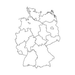 Black line map of the Germany, vector illustration of the national border of Germany.