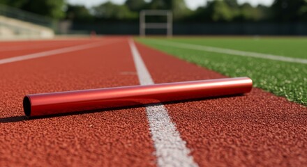Anticipation on the Track - Red Relay Baton on a White Lane with Shallow Focus.
