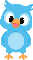 cute blue owl character, funny owl cartoon, cheerful owl  cartoon, adorable owl mascot illustration, isolated bird cartoon
