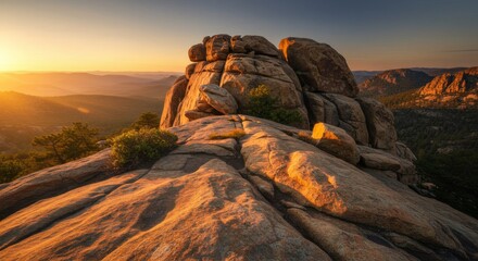 Golden Hour Sunset Over Rugged Mountain Peak