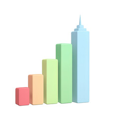 Isolate transparent 3D bar graph morphing into a city skyline with financial growth concept, isolate transparent bar graph city skyline PNG die-cut for advertising