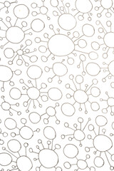 Close up of hand drawn doodle pen circle spirals and spots and dots on white background