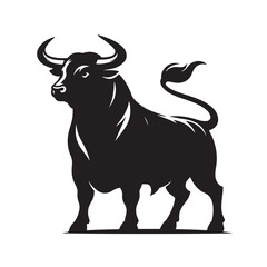 Powerful bull charging forward rendered in a bold silhouette style