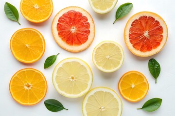 Fototapeta premium Fresh Citrus Fruit Slices Oranges, Grapefruits, and Lemons