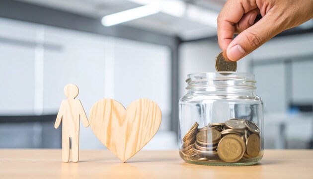 A person is saving coins in a jar to support charity for their lover