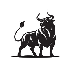 Powerful bull charging forward silhouette strong animal graphic