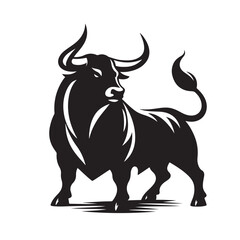 Powerful bull charging forward in a bold silhouette style