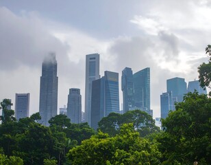 Obraz premium City skyline viewed through trees