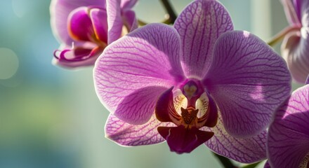 Obraz premium Closeup Pink Orchid Flower with Soft Sunlight