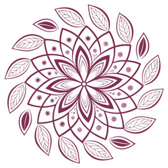 Vector art of elegant burgundy mandala with floral and leaf elements for decoration and design projects