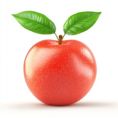 Fresh Red Apple with Green Leaves on White Background