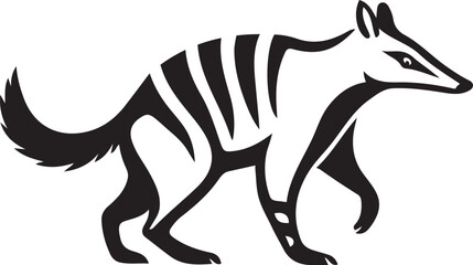 Walking numbat left black and white marsupial, Stylized numbat wildlife design illustration