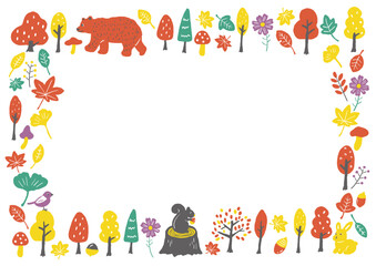 Hand-drawn Autumn Forest Illustration Frame (Horizontal) / 手描き・秋の森イラストフレーム（横型）