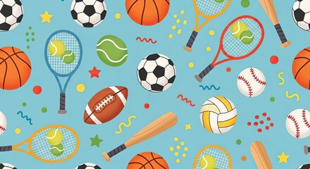 Sports Balls Equipment Kids Seamless Pattern High Res Repeatable Digital Design