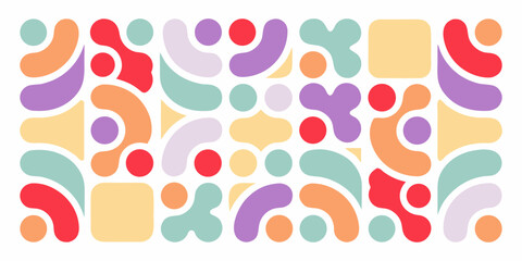 Fototapeta premium Abstract Geometric Pattern with Rounded Shapes in Pastel Colors on White Background