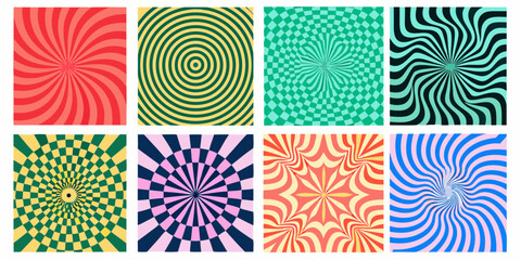 Eight Retro Psychedelic Optical Illusion Backgrounds