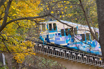 Fototapeta premium Railway funicular is an autumn Kyiv