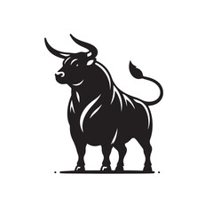 Powerful bull silhouette in dynamic pose vector graphic