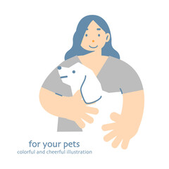A woman hugging her dog - simple and stylish flat illustration
