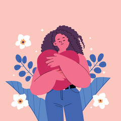 Self acceptance happy woman loves herself