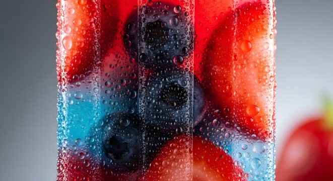 Close-up of Patriotic Fruit Popsicle with Blueberries and Strawberries