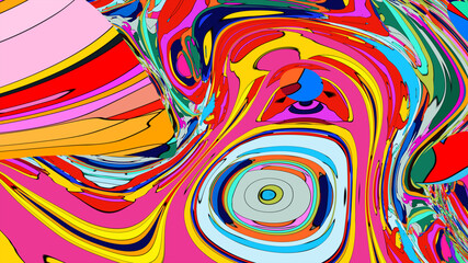 Abstract depiction of fluid dynamics with swirling colorful wave patterns in sharp detail on a clean background