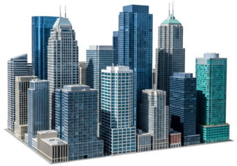 Modern Cityscape of Skyscrapers, Various Architectural Styles