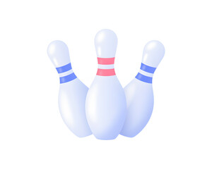 Three pastel-colored bowling pins stand in a triangle formation against a white background