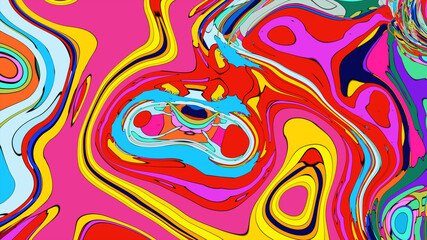 Abstract depiction of fluid dynamics with swirling colorful wave patterns in sharp detail on a clean background