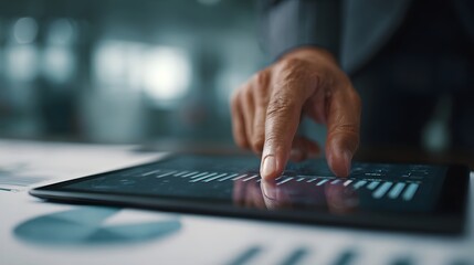 Businessman reviewing financial data on digital dashboard