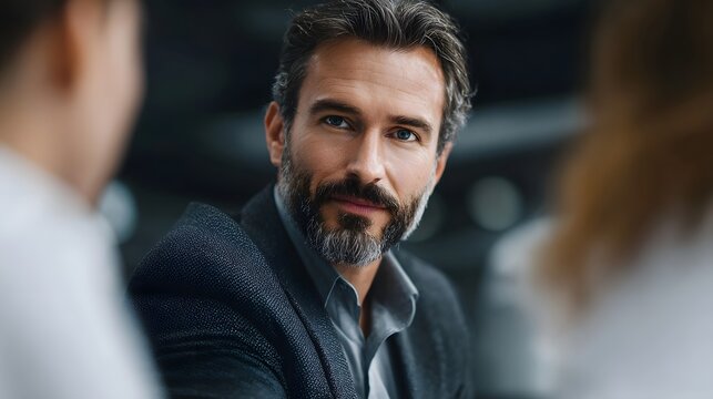 Confident project manager explaining an idea to his team