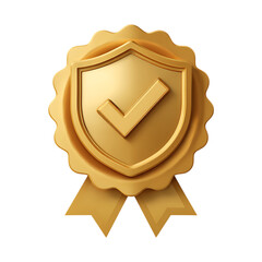 Golden award seal with checkmark isolated on transparent background