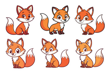 Adorable cartoon foxes in various cute poses, perfect for children's books, educational materials, and whimsical designs.