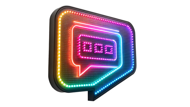 A glowing rainbow led chat bubble icon displaying the number 1000, isolated on a transparent background