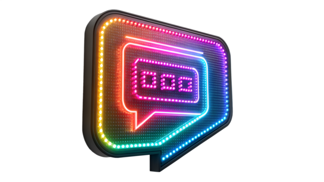 A glowing rainbow led chat bubble icon displaying the number 1000, isolated on a transparent background