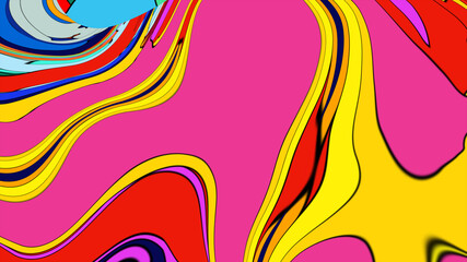 Abstract depiction of fluid dynamics with swirling colorful wave patterns in sharp detail on a clean background